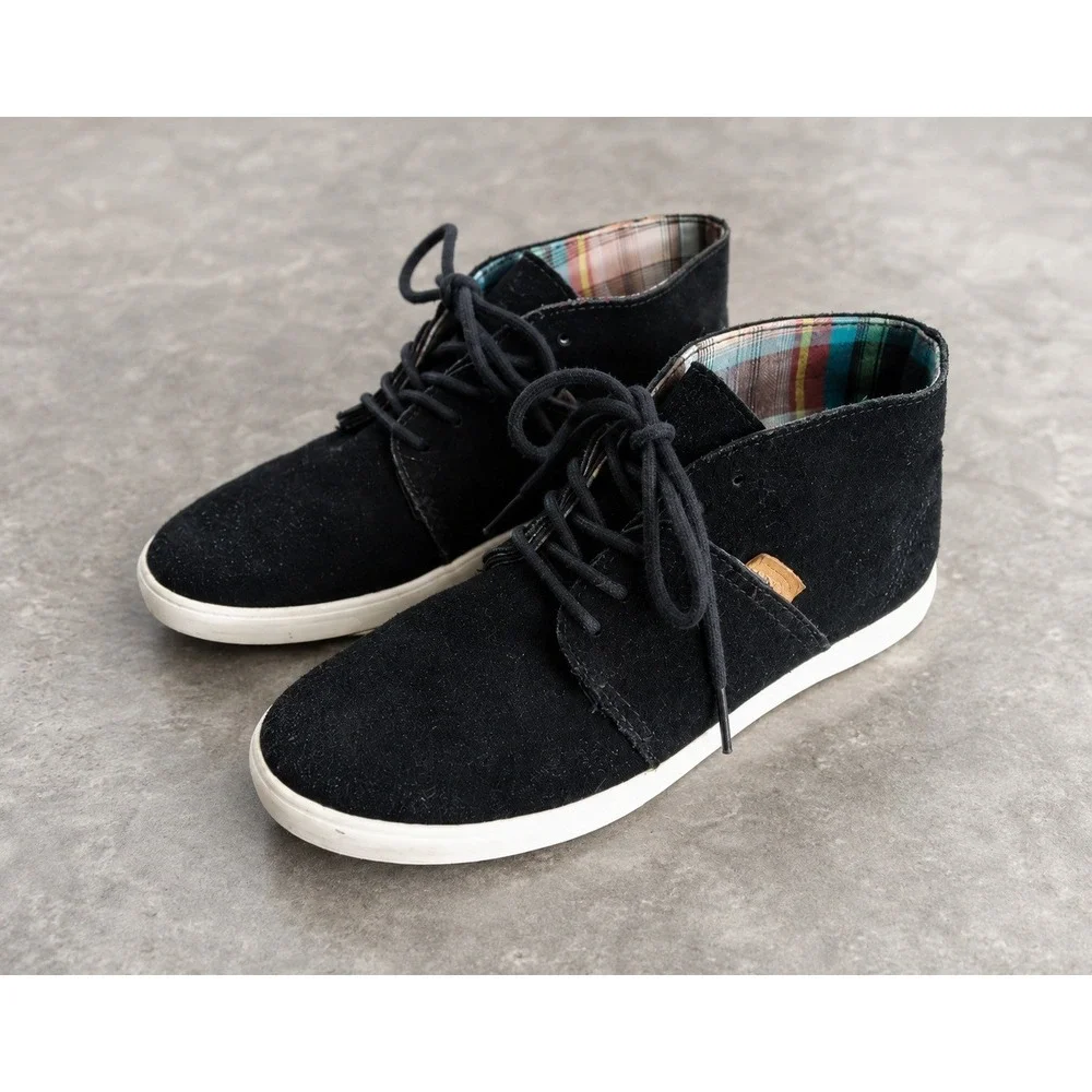 Vans Chukka Mid Black Suede Plaid Lined Sneakers Size Mens 9.5 Womens 11